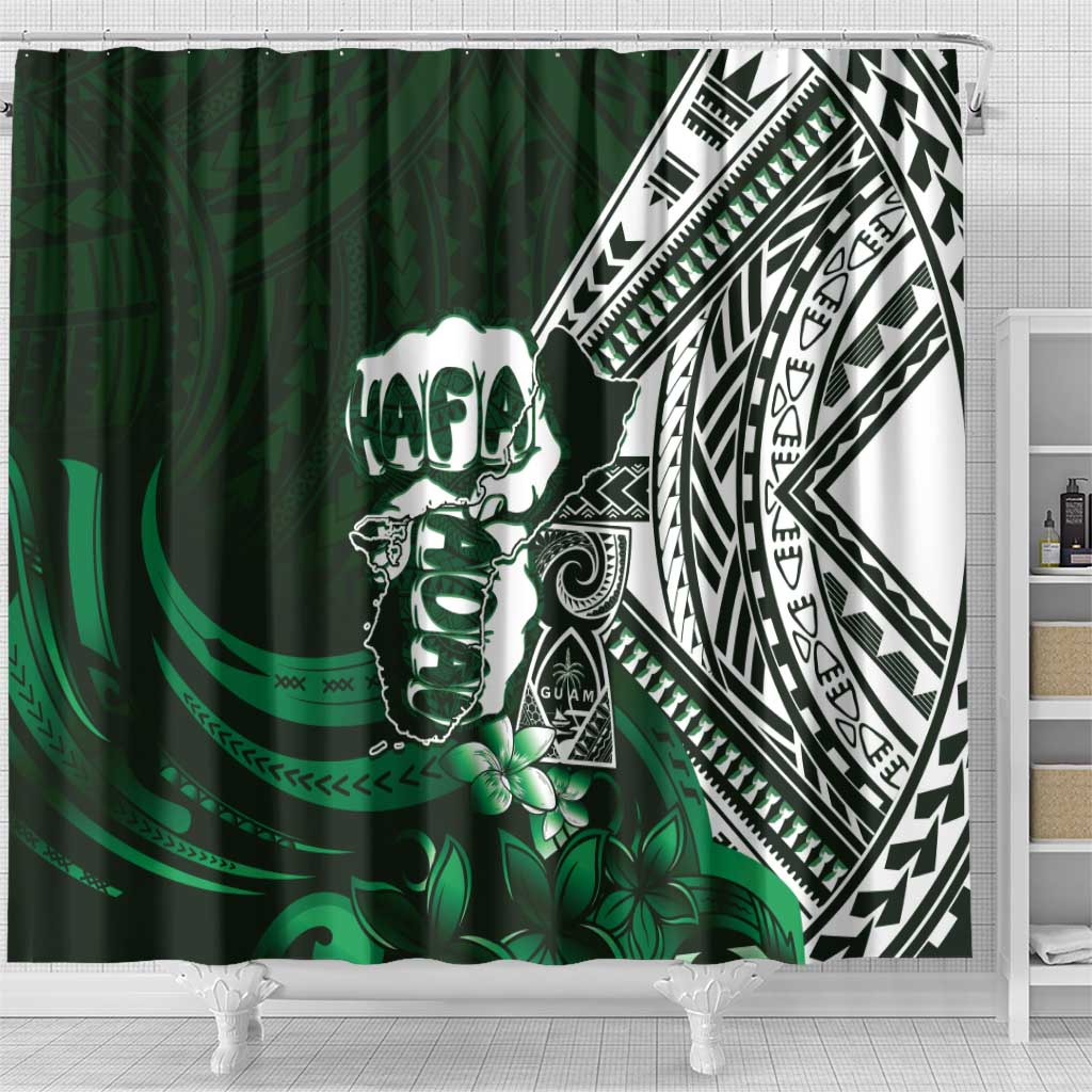 Hafa Adai Guam Discovery Day Shower Curtain Chamorro Latte Stone Hand Green Version