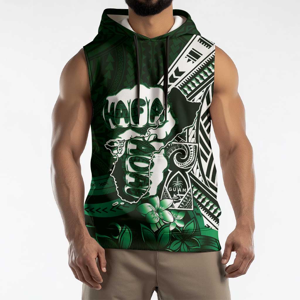 Hafa Adai Guam Discovery Day Sleeveless Hoodie Chamorro Latte Stone Hand Green Version