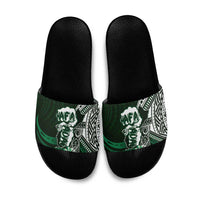 Hafa Adai Guam Discovery Day Slide Sandals Chamorro Latte Stone Hand Green Version