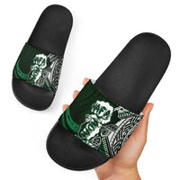Hafa Adai Guam Discovery Day Slide Sandals Chamorro Latte Stone Hand Green Version