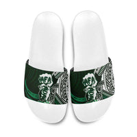 Hafa Adai Guam Discovery Day Slide Sandals Chamorro Latte Stone Hand Green Version