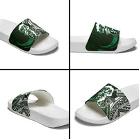 Hafa Adai Guam Discovery Day Slide Sandals Chamorro Latte Stone Hand Green Version