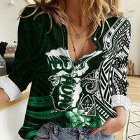 Hafa Adai Guam Discovery Day Women Casual Shirt Chamorro Latte Stone Hand Green Version LT14 Female Green - Polynesian Pride
