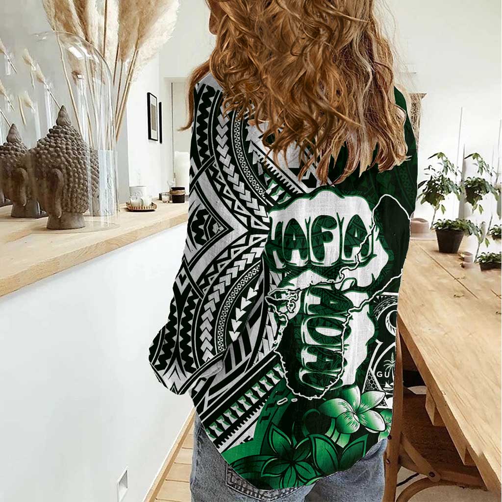 Hafa Adai Guam Discovery Day Women Casual Shirt Chamorro Latte Stone Hand Green Version LT14 - Polynesian Pride