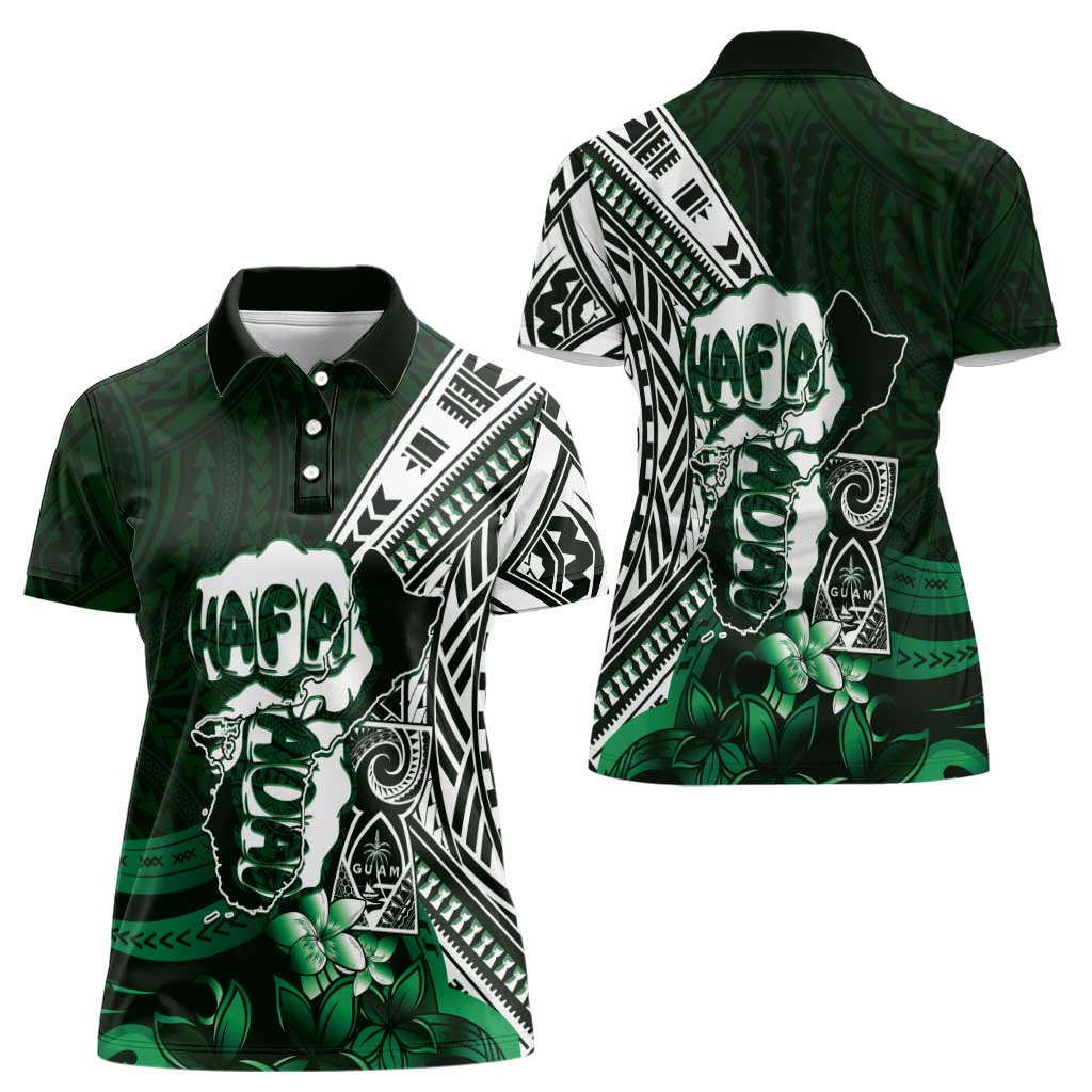 Hafa Adai Guam Discovery Day Women Polo Shirt Chamorro Latte Stone Hand Green Version