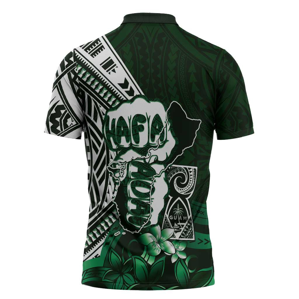Hafa Adai Guam Discovery Day Zipper Polo Shirt Chamorro Latte Stone Hand Green Version