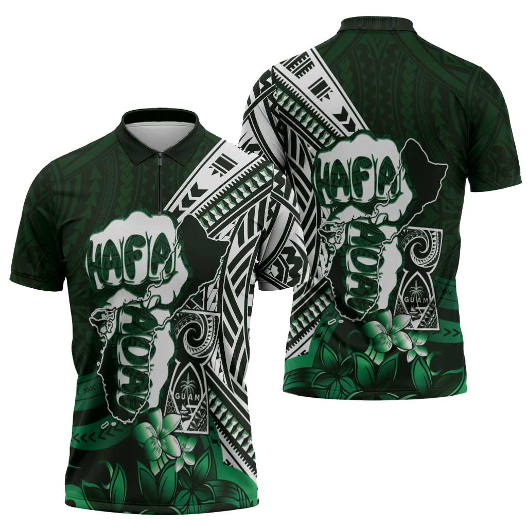 Hafa Adai Guam Discovery Day Zipper Polo Shirt Chamorro Latte Stone Hand Green Version