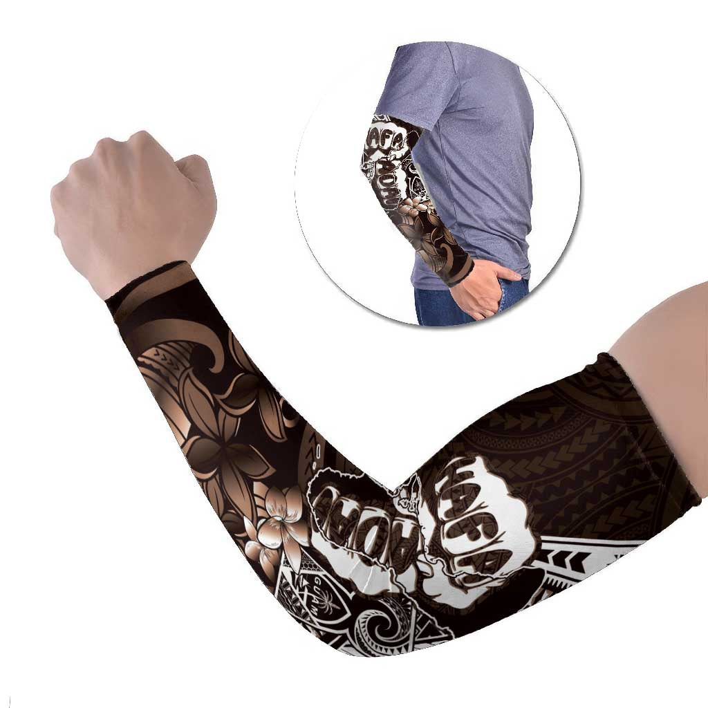 Hafa Adai Guam Discovery Day Arm Sleeves Chamorro Latte Stone Hand Brown Version