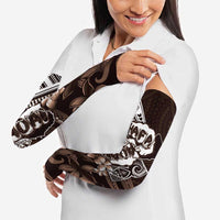 Hafa Adai Guam Discovery Day Arm Sleeves Chamorro Latte Stone Hand Brown Version