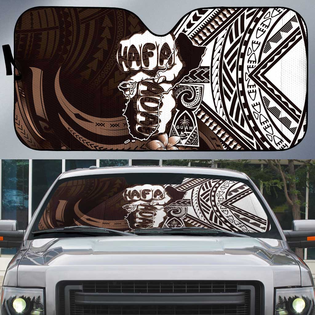Hafa Adai Guam Discovery Day Auto Sun Shade Chamorro Latte Stone Hand Brown Version