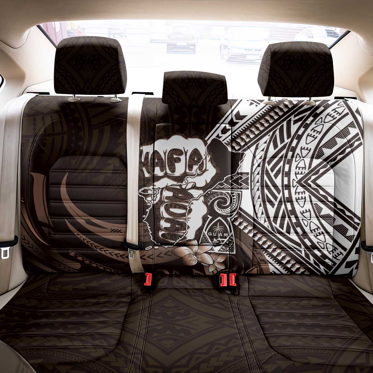 Hafa Adai Guam Discovery Day Back Car Seat Cover Chamorro Latte Stone Hand Brown Version LT14 - Polynesian Pride