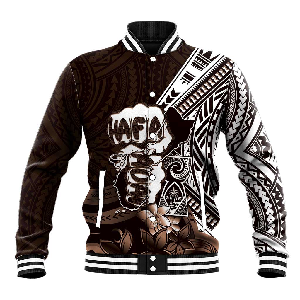 Hafa Adai Guam Discovery Day Baseball Jacket Chamorro Latte Stone Hand Brown Version
