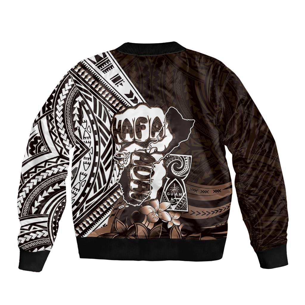 Hafa Adai Guam Discovery Day Bomber Jacket Chamorro Latte Stone Hand Brown Version