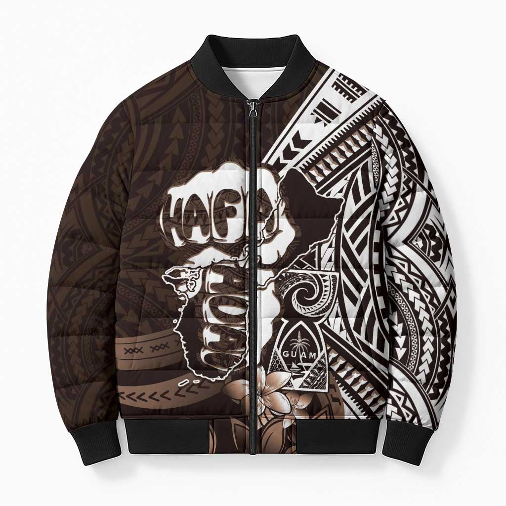 Hafa Adai Guam Discovery Day Bomber Puffer Jacket Chamorro Latte Stone Hand Brown Version