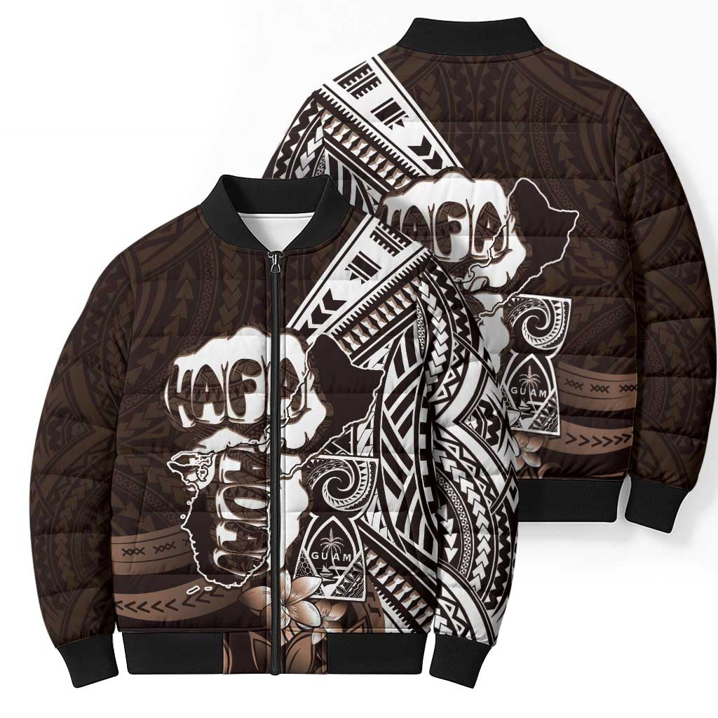 Hafa Adai Guam Discovery Day Bomber Puffer Jacket Chamorro Latte Stone Hand Brown Version