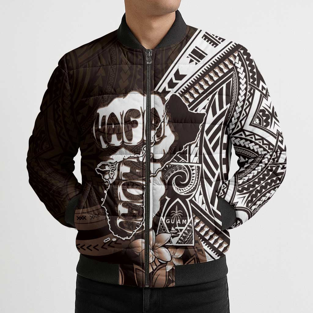 Hafa Adai Guam Discovery Day Bomber Puffer Jacket Chamorro Latte Stone Hand Brown Version