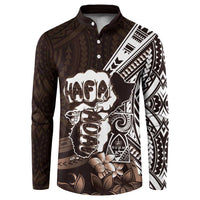 Hafa Adai Guam Discovery Day Button Sweatshirt Chamorro Latte Stone Hand Brown Version