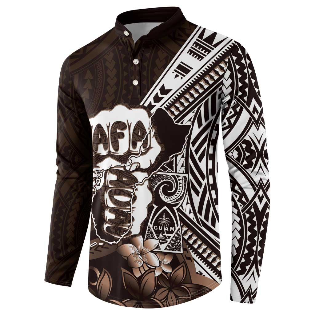 Hafa Adai Guam Discovery Day Button Sweatshirt Chamorro Latte Stone Hand Brown Version