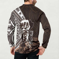 Hafa Adai Guam Discovery Day Button Sweatshirt Chamorro Latte Stone Hand Brown Version