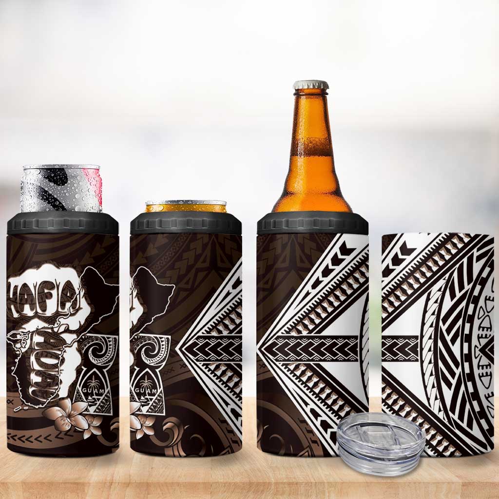 Hafa Adai Guam Discovery Day 4 in 1 Can Cooler Tumbler Chamorro Latte Stone Hand Brown Version LT14 - Polynesian Pride
