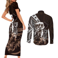 Hafa Adai Guam Discovery Day Couples Matching Short Sleeve Bodycon Dress and Long Sleeve Button Shirt Chamorro Latte Stone Hand Brown Version LT14 - Polynesian Pride