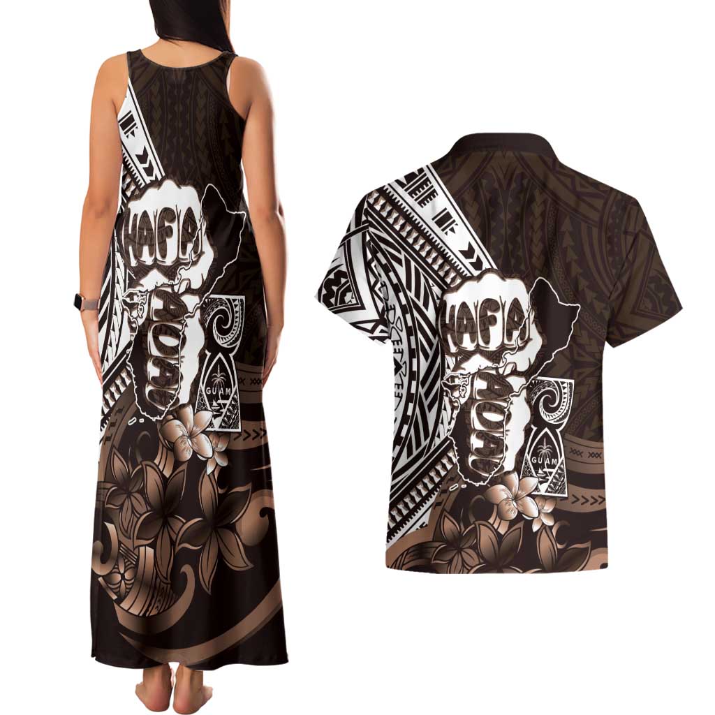 Hafa Adai Guam Discovery Day Couples Matching Tank Maxi Dress and Hawaiian Shirt Chamorro Latte Stone Hand Brown Version LT14 - Polynesian Pride