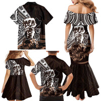 Hafa Adai Guam Discovery Day Family Matching Mermaid Dress and Hawaiian Shirt Chamorro Latte Stone Hand Brown Version