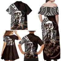 Hafa Adai Guam Discovery Day Family Matching Off Shoulder Maxi Dress and Hawaiian Shirt Chamorro Latte Stone Hand Brown Version LT14 - Polynesian Pride