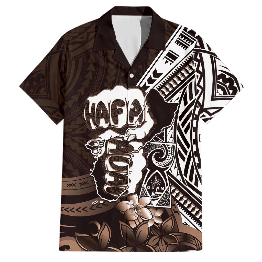 Hafa Adai Guam Discovery Day Family Matching Off Shoulder Maxi Dress and Hawaiian Shirt Chamorro Latte Stone Hand Brown Version LT14 Dad's Shirt - Short Sleeve Brown - Polynesian Pride