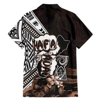 Hafa Adai Guam Discovery Day Family Matching Off Shoulder Maxi Dress and Hawaiian Shirt Chamorro Latte Stone Hand Brown Version LT14 - Polynesian Pride