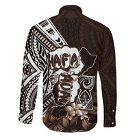 Hafa Adai Guam Discovery Day Family Matching Off Shoulder Maxi Dress and Hawaiian Shirt Chamorro Latte Stone Hand Brown Version LT14 - Polynesian Pride