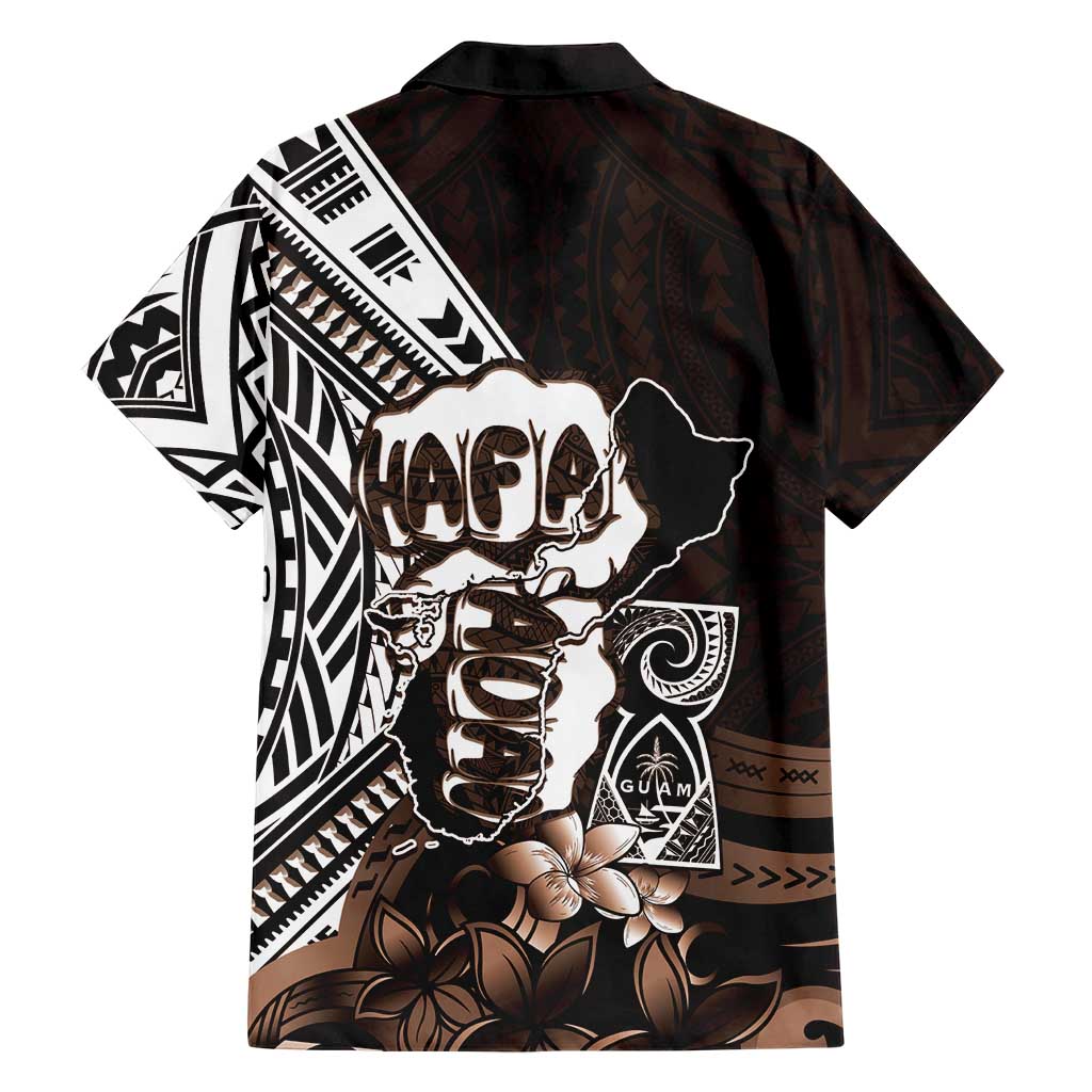 Hafa Adai Guam Discovery Day Family Matching Off Shoulder Short Dress and Hawaiian Shirt Chamorro Latte Stone Hand Brown Version LT14 - Polynesian Pride