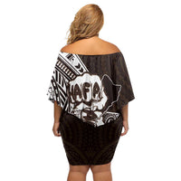 Hafa Adai Guam Discovery Day Family Matching Off Shoulder Short Dress and Hawaiian Shirt Chamorro Latte Stone Hand Brown Version LT14 - Polynesian Pride