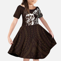 Hafa Adai Guam Discovery Day Family Matching Tank Maxi Dress and Hawaiian Shirt Chamorro Latte Stone Hand Brown Version LT14 Daughter's Dress Brown - Polynesian Pride