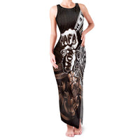 Hafa Adai Guam Discovery Day Family Matching Tank Maxi Dress and Hawaiian Shirt Chamorro Latte Stone Hand Brown Version LT14 Mom's Dress Brown - Polynesian Pride