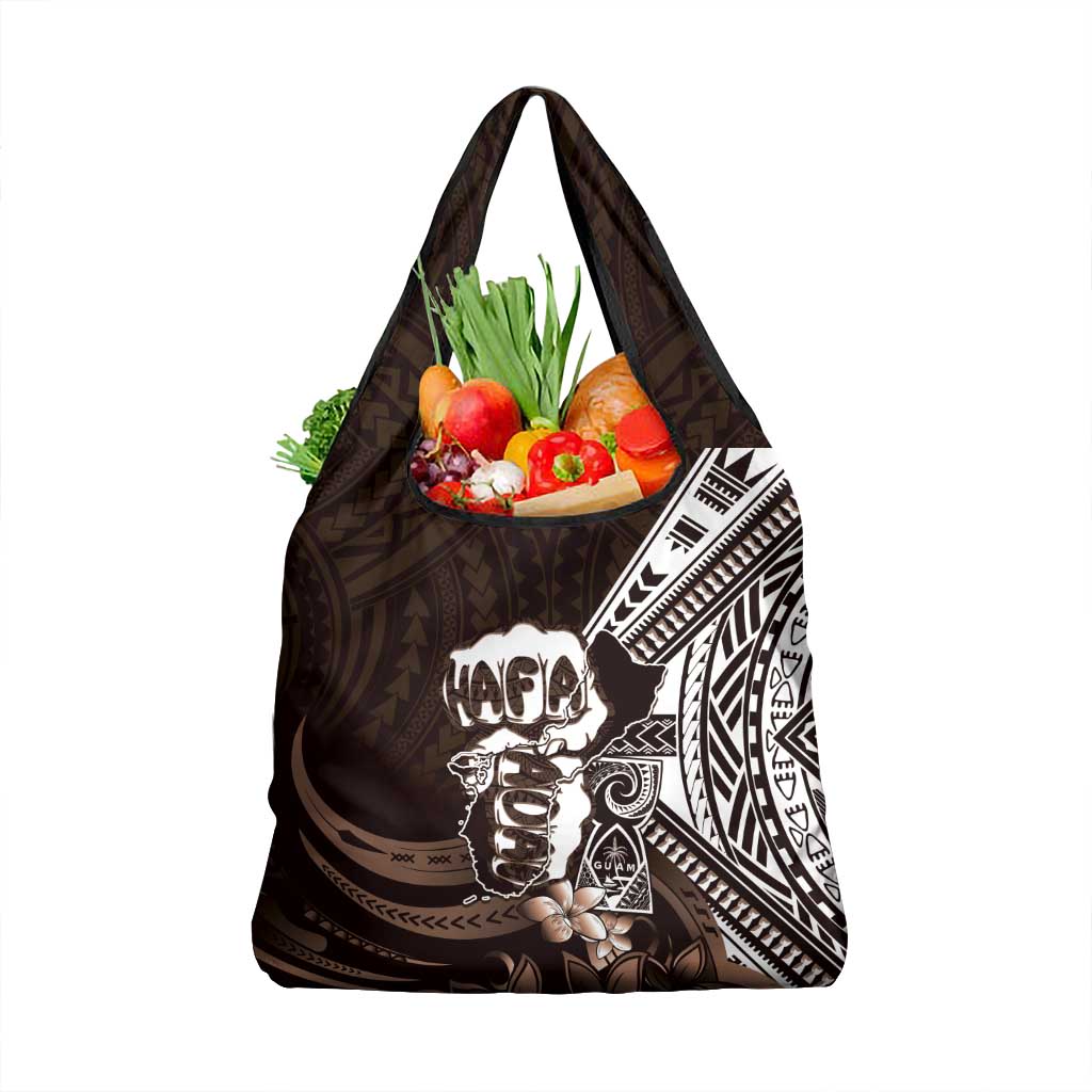 Hafa Adai Guam Discovery Day Grocery Bag Chamorro Latte Stone Hand Brown Version