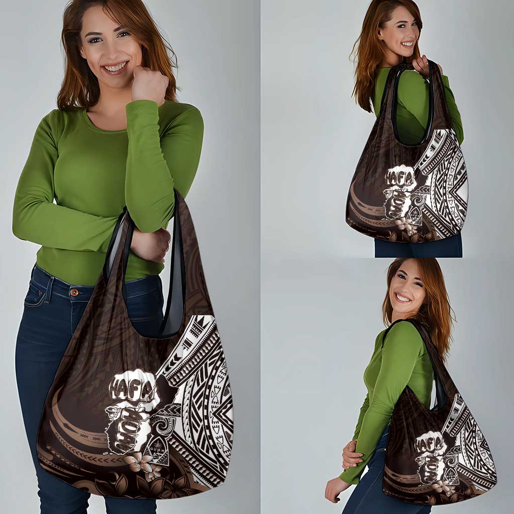 Hafa Adai Guam Discovery Day Grocery Bag Chamorro Latte Stone Hand Brown Version LT14 - Polynesian Pride