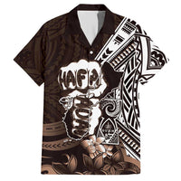 Hafa Adai Guam Discovery Day Hawaiian Shirt Chamorro Latte Stone Hand Brown Version