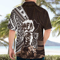 Hafa Adai Guam Discovery Day Hawaiian Shirt Chamorro Latte Stone Hand Brown Version