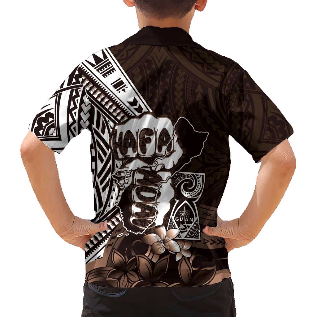 Hafa Adai Guam Discovery Day Hawaiian Shirt Chamorro Latte Stone Hand Brown Version