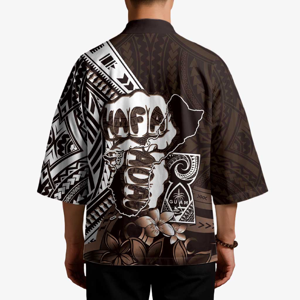 Hafa Adai Guam Discovery Day Kimono Chamorro Latte Stone Hand Brown Version