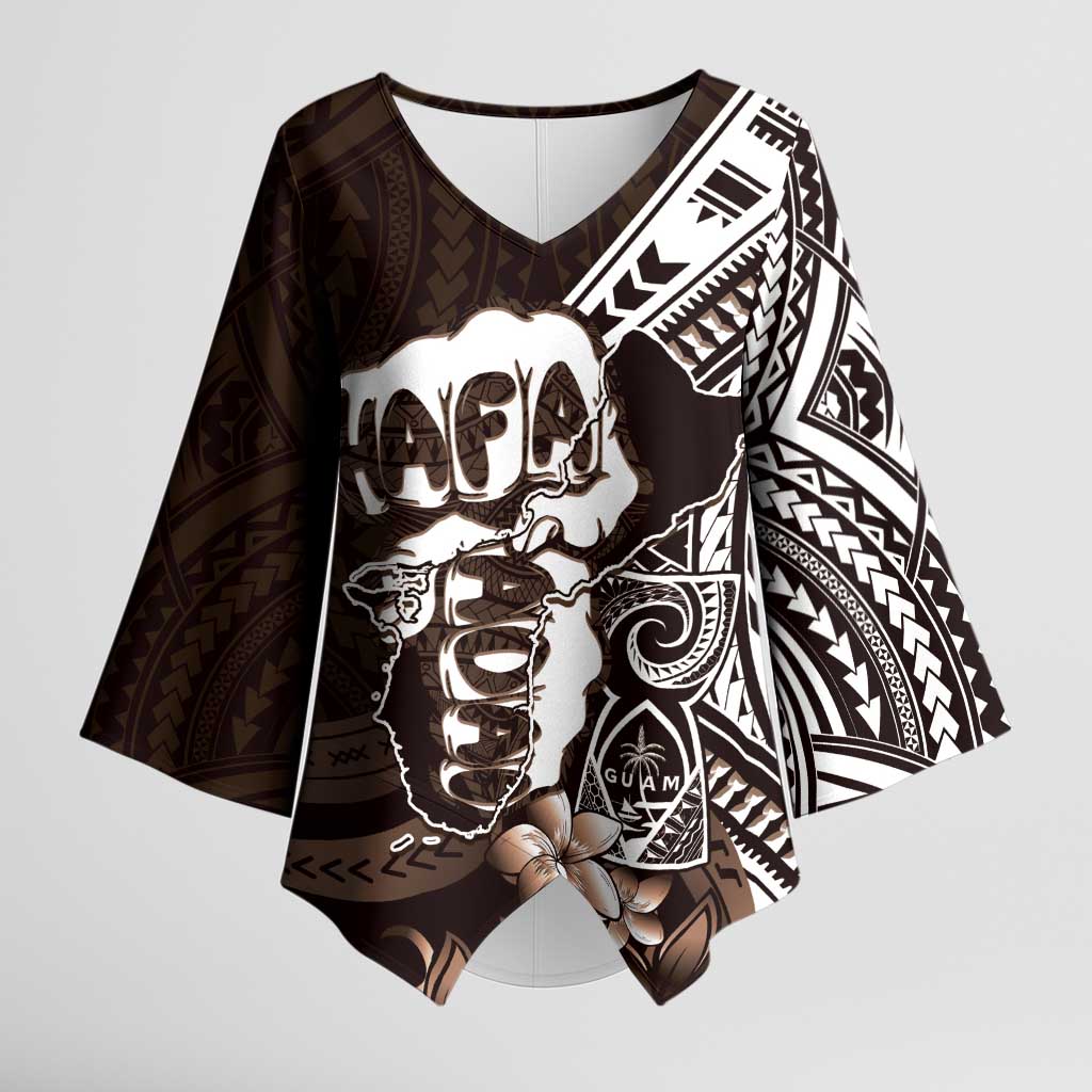 Hafa Adai Guam Discovery Day Kimono Sleeve Blouse Chamorro Latte Stone Hand Brown Version