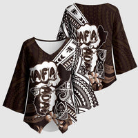 Hafa Adai Guam Discovery Day Kimono Sleeve Blouse Chamorro Latte Stone Hand Brown Version