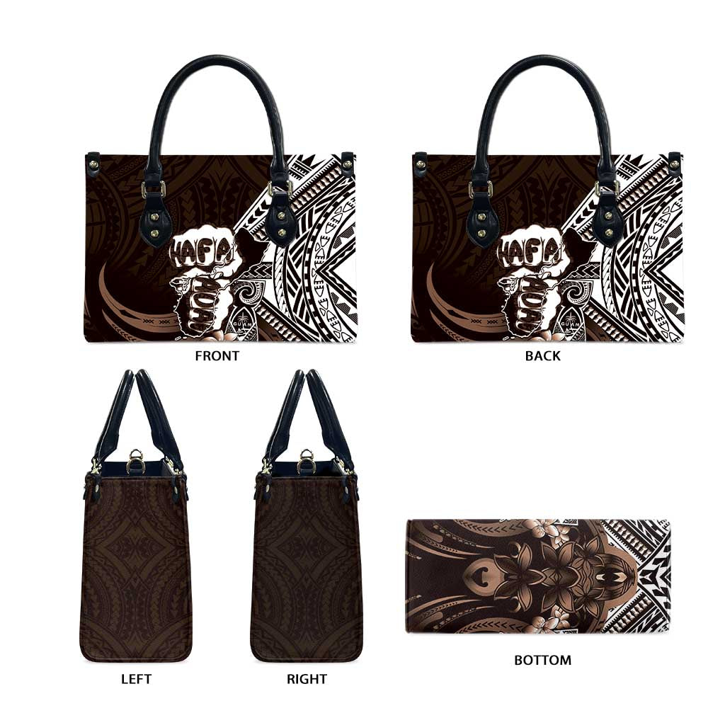 Hafa Adai Guam Discovery Day Leather Bag Chamorro Latte Stone Hand Brown Version