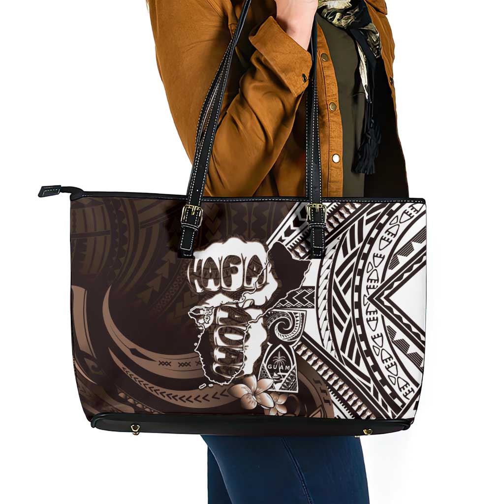 Hafa Adai Guam Discovery Day Leather Tote Bag Chamorro Latte Stone Hand Brown Version LT14 - Polynesian Pride
