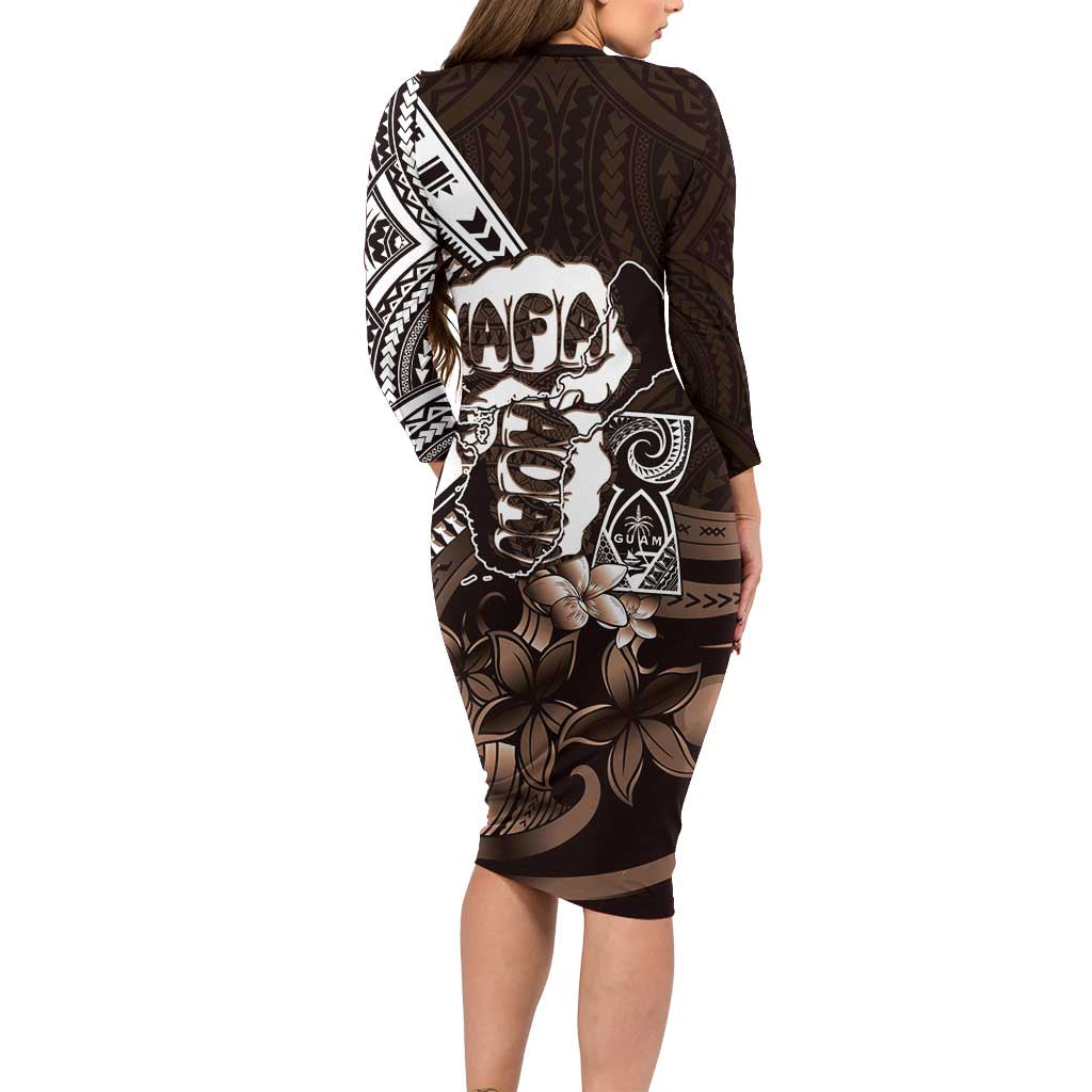 Hafa Adai Guam Discovery Day Long Sleeve Bodycon Dress Chamorro Latte Stone Hand Brown Version