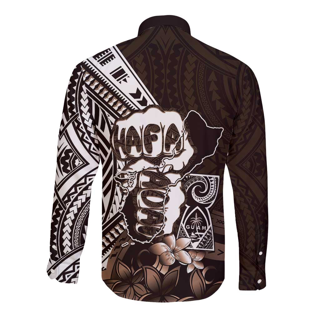 Hafa Adai Guam Discovery Day Long Sleeve Button Shirt Chamorro Latte Stone Hand Brown Version