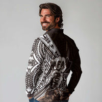 Hafa Adai Guam Discovery Day Long Sleeve Polo Shirt Chamorro Latte Stone Hand Brown Version