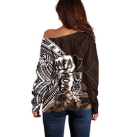 Hafa Adai Guam Discovery Day Off Shoulder Sweater Chamorro Latte Stone Hand Brown Version