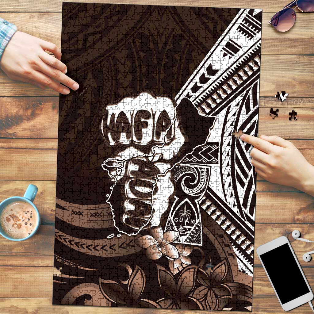 Hafa Adai Guam Discovery Day Puzzle Chamorro Latte Stone Hand Brown Version